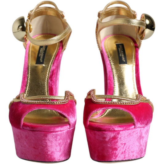 Dolce & Gabbana Pink Velvet Platform Ankle Strap Heel Sandals Shoes Dolce & Gabbana Sienna