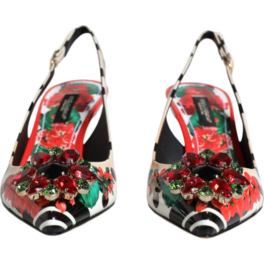 Dolce & Gabbana Multicolor Leather Crystal Heels Slingback Shoes Dolce & Gabbana Dark Slate Gray