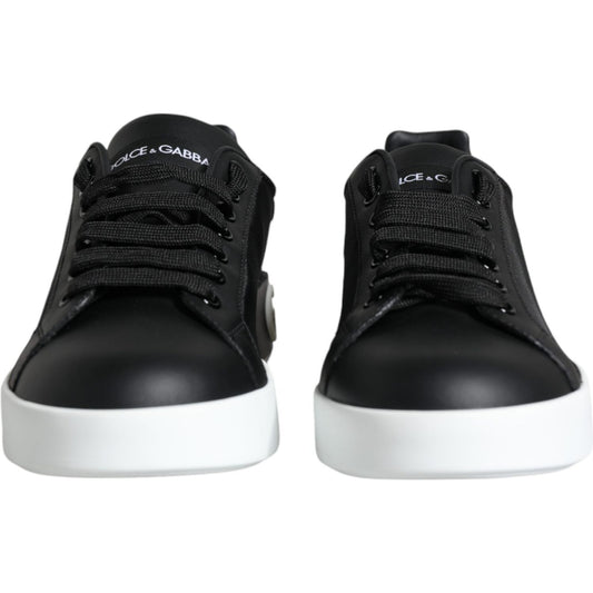 Dolce & Gabbana Black Calf Leather Portofino Sneakers Shoes Dolce & Gabbana Lavender