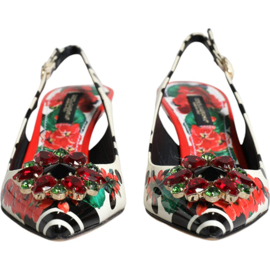Dolce & Gabbana Multicolor Leather Crystal Heels Slingback Shoes Dolce & Gabbana Dark Slate Gray