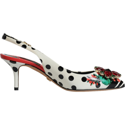 Dolce & Gabbana Multicolor Leather Crystal Heels Slingback Shoes Dolce & Gabbana Gray