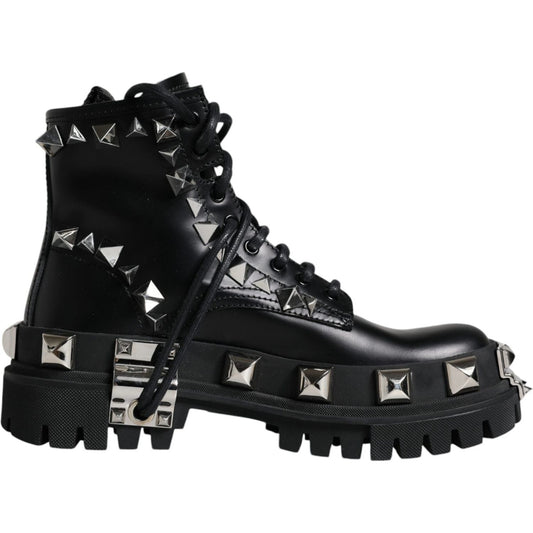 Dolce & Gabbana Black Leather Studded Trekking Boots Shoes Dolce & Gabbana Black