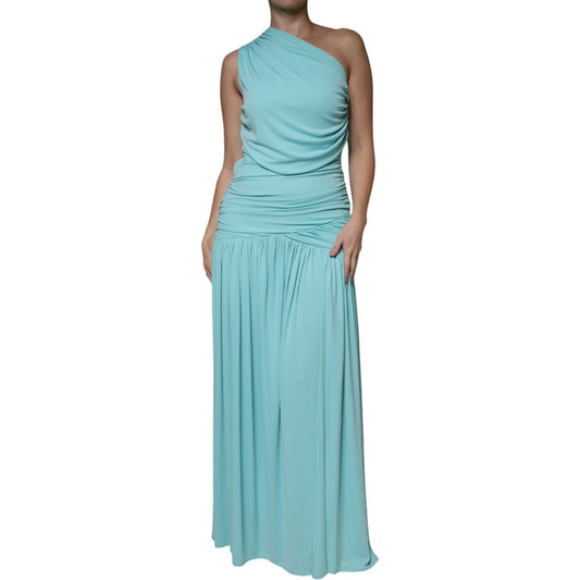 Christian Pellizzari Light Blue Jersey Long Drape One Shoulder Dress Christian Pellizzari Medium Aquamarine