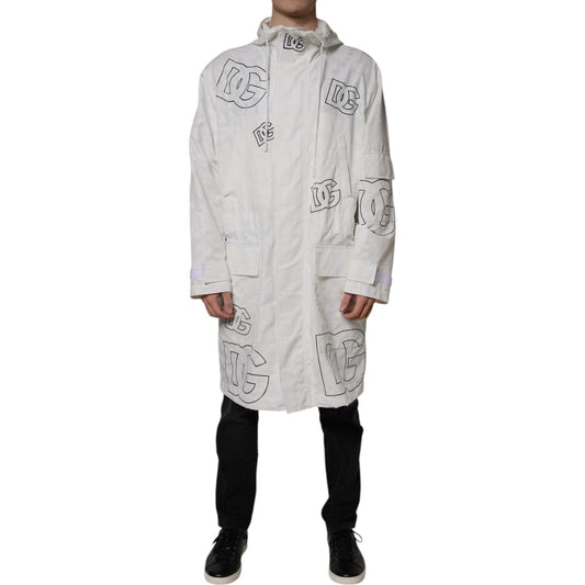 Dolce & Gabbana White Hooded Parka Polyester Trench Coat Jacket Dolce & Gabbana Gray