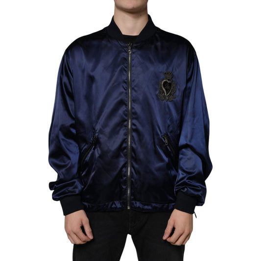Dolce & Gabbana Blue Crown Heart Full Zip Men Bomber Jacket Dolce & Gabbana Black
