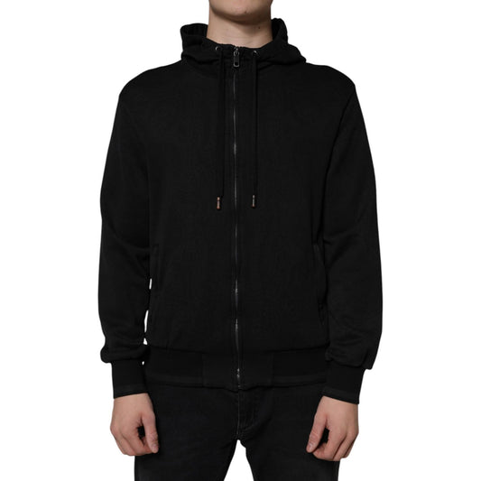 Dolce & Gabbana Black Cotton Full Zip Hooded Bomber Jacket Dolce & Gabbana Black