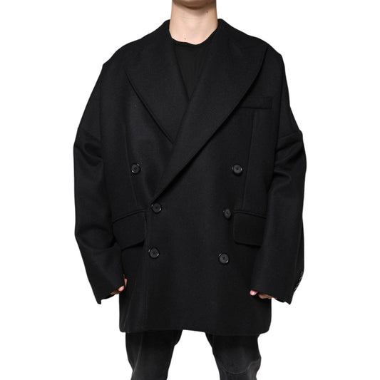 Dolce & Gabbana Black Wool Double Breasted Men Coat Jacket Dolce & Gabbana Black