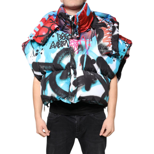 Dolce & Gabbana Multicolor Graffiti Hooded Windbreaker Jacket Dolce & Gabbana Thistle