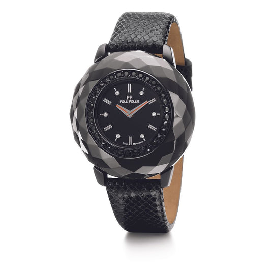 Folli Follie Black Leather Watch Folli Follie Dark Slate Gray