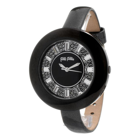 Folli Follie Black Leather Watch Folli Follie Dark Slate Gray