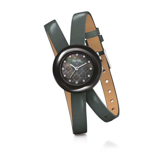 Folli Follie Black Leather Watch Folli Follie Dark Slate Gray
