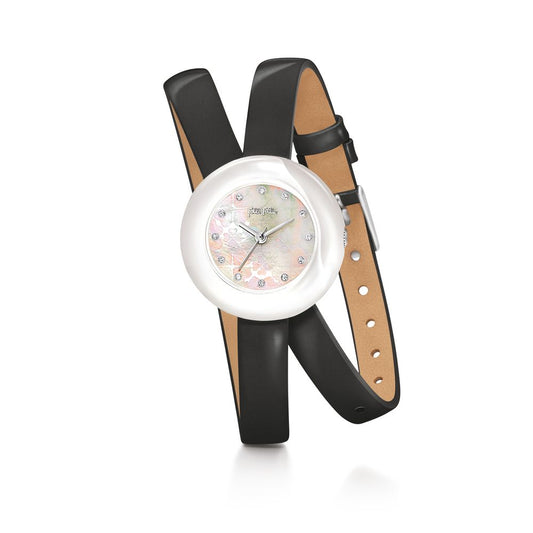 Folli Follie Black Leather Watch Folli Follie Antique White