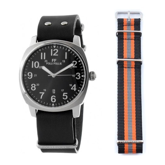 Folli Follie Black Leather Watch Folli Follie Gray