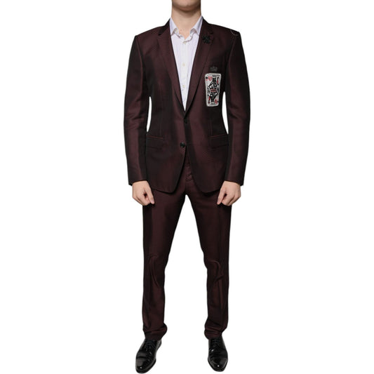 Dolce & Gabbana Maroon Deck Card Crown 2 Piece Formal Suit Dolce & Gabbana Black