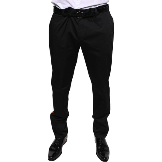 Dolce & Gabbana Black Cotton Stretch Skinny Men Dress Pants Dolce & Gabbana Black