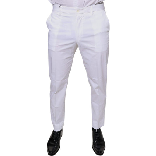 Dolce & Gabbana White Cotton Skinny Dress Pants Dolce & Gabbana Light Gray