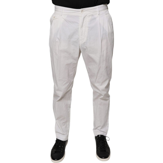 Dolce & Gabbana White Cotton Skinny Dress Pants Dolce & Gabbana Gray
