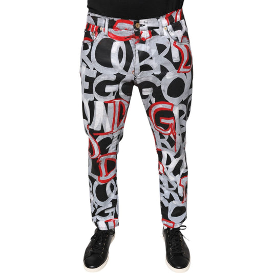 Dolce & Gabbana Multicolor Cotton Monogram Skinny Denim Jeans Dolce & Gabbana Gray