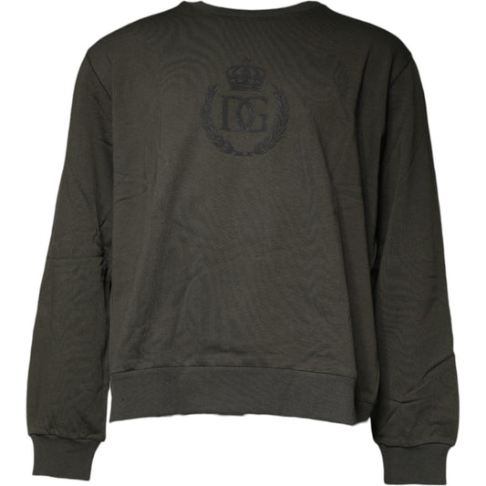 Dolce & Gabbana Army Green Crown Cotton Sweatshirt Sweater Dolce & Gabbana Dark Slate Gray