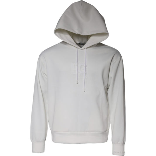 Dolce & Gabbana White DG Logo Hooded Men Sweatshirt Sweater Dolce & Gabbana Gray