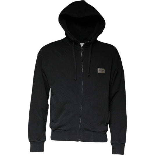 Dolce & Gabbana Black Logo Plaque Hooded Full Zip Sweater Dolce & Gabbana Black