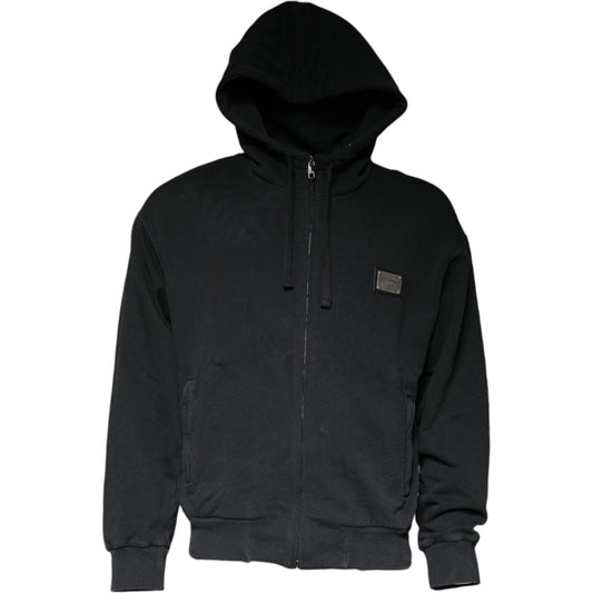 Dolce & Gabbana Black Logo Plaque Hooded Full Zip Sweater Dolce & Gabbana Black