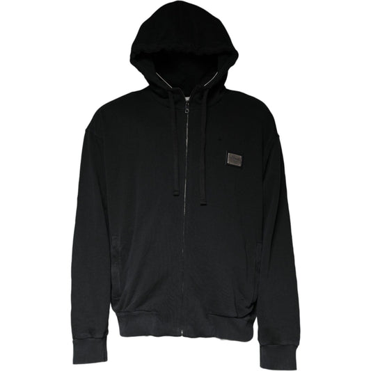 Dolce & Gabbana Black Logo Plaque Hooded Full Zip Sweater Dolce & Gabbana Black