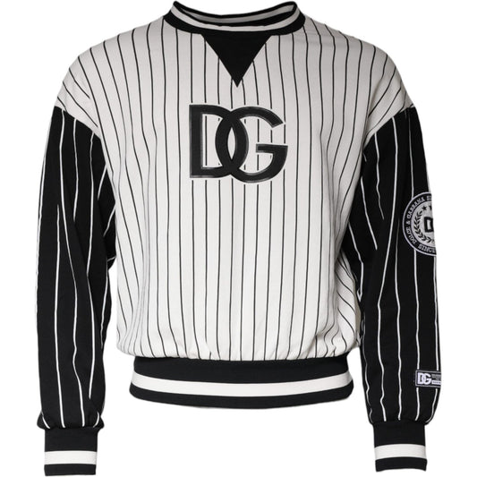 Dolce & Gabbana Black White Stripes Logo Sweatshirt Sweater Dolce & Gabbana Black