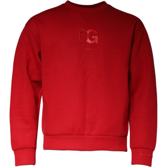 Dolce & Gabbana Maroon DG Logo Cotton Men Sweatshirt Sweater Dolce & Gabbana Firebrick