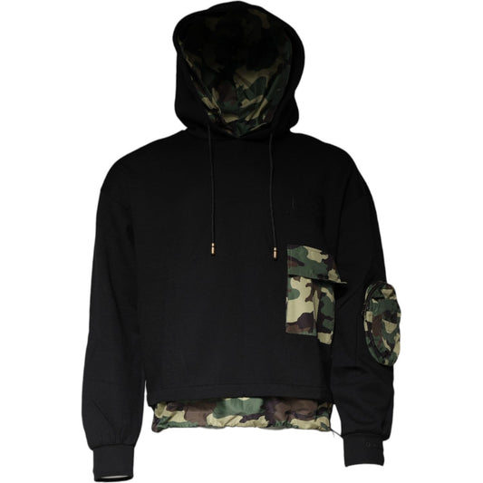 Dolce & Gabbana Black Pocket CottonHooded Sweatshirt Sweater Dolce & Gabbana Black