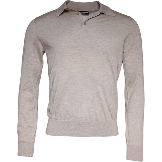 Dolce & Gabbana Beige Cashmere Knit Collared Pullover Sweater Dolce & Gabbana Dark Gray