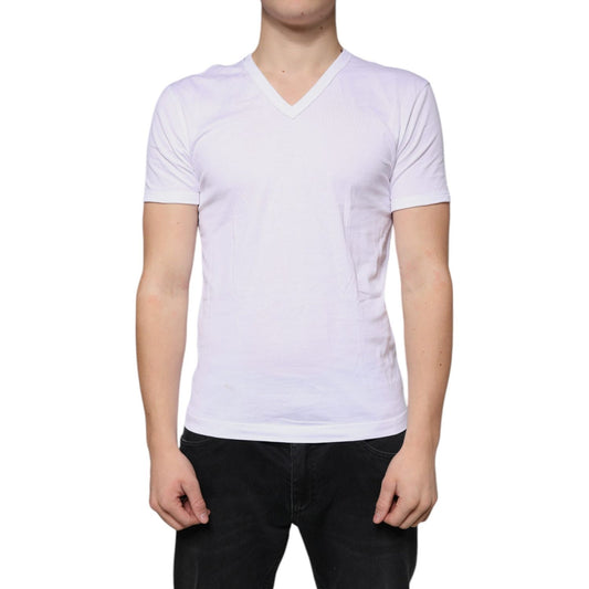 Dolce & Gabbana White Cotton V-neck Short Sleeves T-shirt Dolce & Gabbana Light Gray