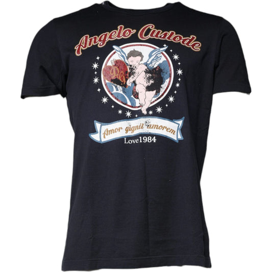 Dolce & Gabbana Black Graphic Print Cotton Crew Neck T-shirt Dolce & Gabbana Dark Slate Gray