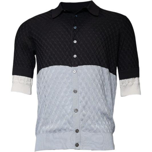 Dolce & Gabbana Multicolor Silk Button Down Collared T-shirt Dolce & Gabbana Dark Gray