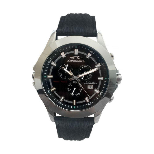 Chronotech Black Leather Watch Chronotech Dark Slate Gray