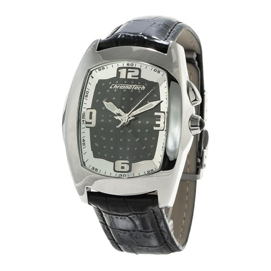 Chronotech Black Leather Watch Chronotech Dark Slate Gray