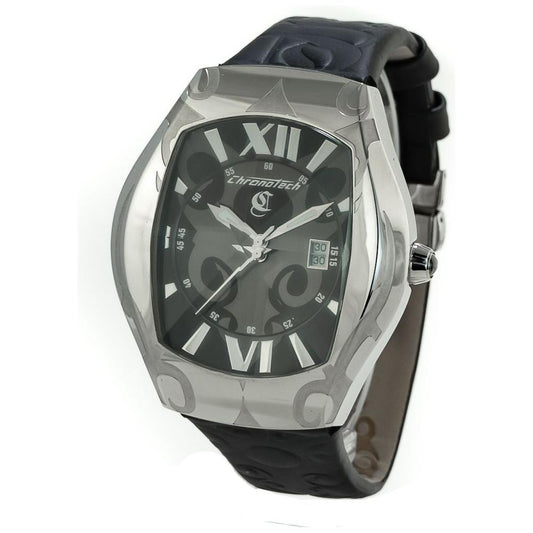 Chronotech Black Leather Watch Chronotech Dark Slate Gray