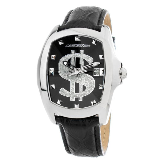 Chronotech Black Leather Watch Chronotech Light Gray