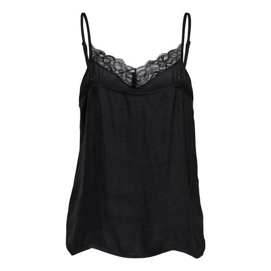Jacqueline De Yong black polyester women's tank top with lace detail, spring/summer collection
