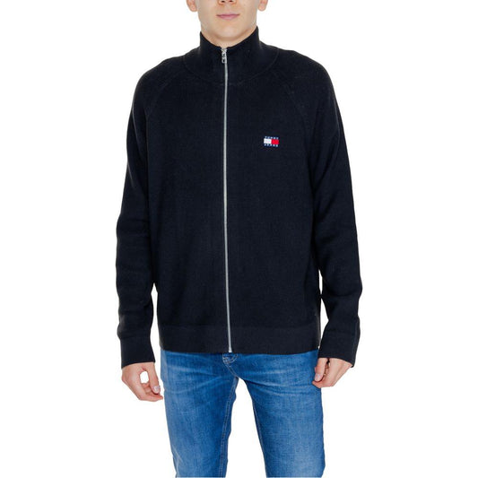 Tommy Hilfiger men's black cotton cardigan, autumn/winter collection, front view with zipper closure.