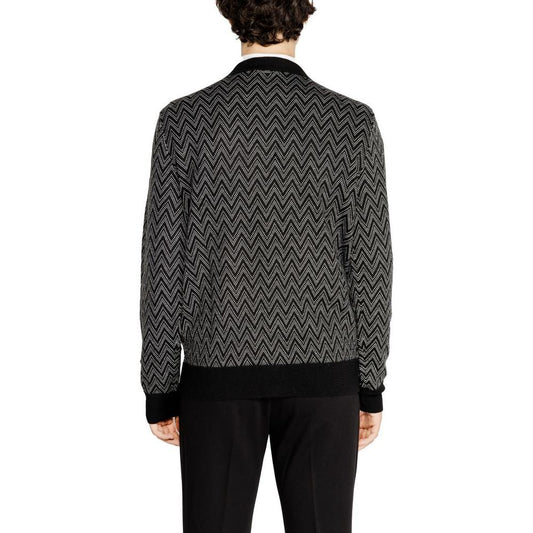 Back view of Antony Morato black mohair zigzag cardigan from the men's autumn/winter collection.