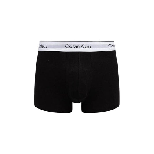 Calvin Klein black cotton underwear trunk with logo waistband, featuring 95% cotton and 5% elastane for comfort and style.