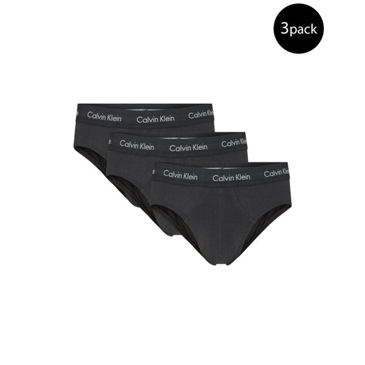 Calvin Klein Underwear 3-pack black elastane hip briefs for men, featuring logo waistband, offering comfort and elegance.