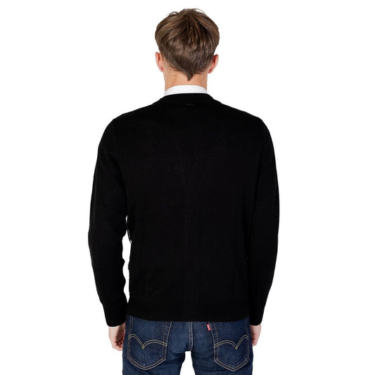 Back view of Antony Morato men's black wool cardigan from the Fall/Winter collection, made of 50% wool and 50% acrylic.