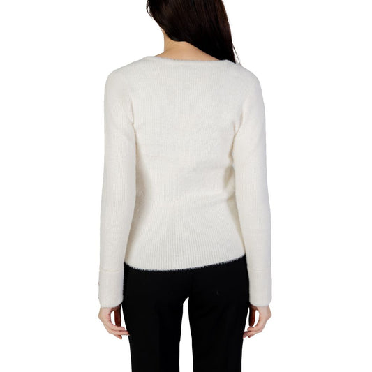 Back view of Morgan De Toi cream polyamide women's sweater from the Autumn/Winter collection, showcasing soft texture and long sleeves.