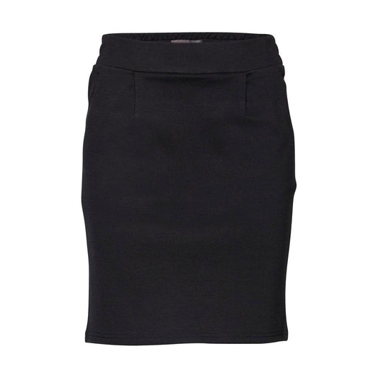 ICHI black polyester miniskirt for women, fall/winter collection, composed of 74% polyester, 22% viscose, 4% elastane.
