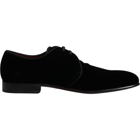 Dolce & Gabbana Black Velvet Leather Lace Up Derby Shoes Dolce & Gabbana Black