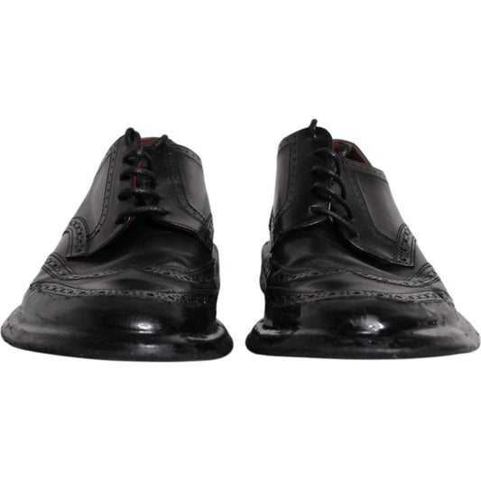 Dolce & Gabbana Black Leather Derby Wingtip Formal Shoes Dolce & Gabbana Dark Slate Gray