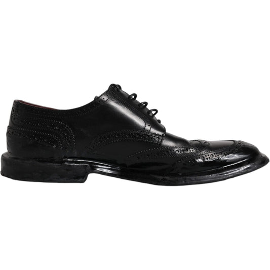 Dolce & Gabbana Black Leather Derby Wingtip Formal Shoes Dolce & Gabbana Black