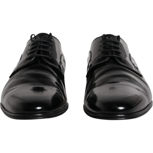 Dolce & Gabbana Black Leather Lace Up Derby Formal Shoes Dolce & Gabbana Dark Slate Gray